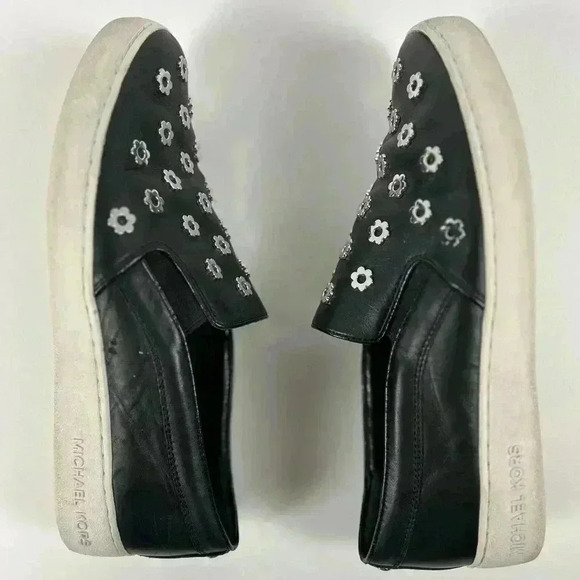 Michael Kors Keaton Slip On Sneaker metallic Floral toe Leather Black-Size 8 - Picture 6 of 13